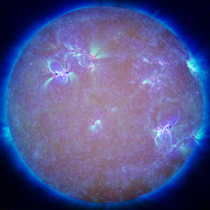 The Sun, seen in visible and ultraviolet light.