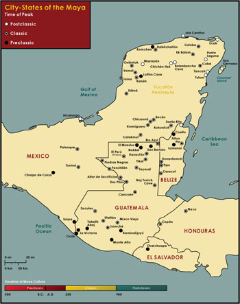 Map of Maya City-States. Image Credit: Chabot Space & Science Center.