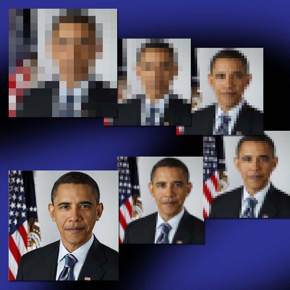multiple images of President Obama from fuzzy to clear