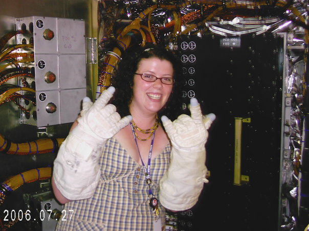 woman with high tech gloves
